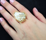 Золотое кольцо с крупной жемчужиной барокко 31,1 карат топового качества! Исключительный люстр Золото