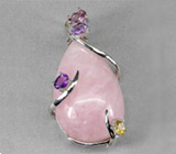 Кулон с розовым кварцем и самоцветами Серебро 925