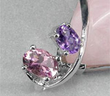 Кулон с розовым кварцем и самоцветами Серебро 925