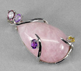 Кулон с розовым кварцем и самоцветами Серебро 925
