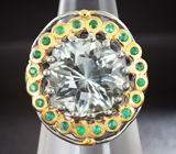 Серебряное кольцо с зеленым аметистом авторской огранки и изумрудами Серебро 925
