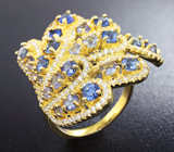 Роскошное серебряное кольцо с синими сапфирами и танзанитами Серебро 925