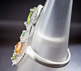 Праздничное серебряное кольцо с перидотами, цитрином, зеленым сапфиром и цаворитами Серебро 925