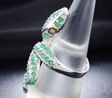 Серебряное кольцо «Змейка» с изумрудами и сапфирами Серебро 925