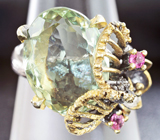 Серебряное кольцо с зеленым аметистом и сапфирами Серебро 925