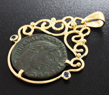 Артефакт! Золотой кулон с бронзовой римской монетой 2,82 грамм и синими сапфирами Золото