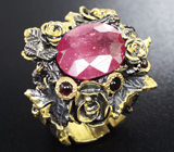 Серебряное кольцо с рубином и родолитами гранатами Серебро 925