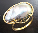 Золотое кольцо с цветной жемчужиной Keshi 20,79 карат! «Титановый» люстр Золото