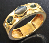 Золотое кольцо с кабошоном александрита, хризобериллами и бриллиантами Золото