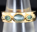 Золотое кольцо с кабошоном александрита, хризобериллами и бриллиантами Золото