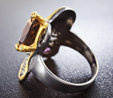 Серебряное кольцо с дымчатым кварцем, родолитами и аметистом Серебро 925