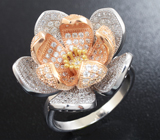 Эффектное серебряное кольцо-цветок Серебро 925