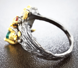 Серебряное кольцо c «неоновым» апатитом и сапфирами Серебро 925