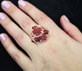 Праздничное серебряное кольцо с пурпурными сапфирами и розовыми турмалинами Серебро 925