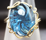 Золотое кольцо с насыщенно-синим топазом авторской огранки 11,92 карат Золото