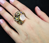 Серебряное кольцо с розовым кварцем и аметистами Серебро 925