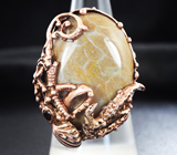 Серебряное кольцо с окаменевшим кораллом и мозамбикским гранатом Серебро 925