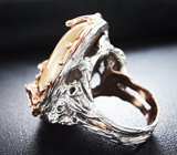 Серебряное кольцо с окаменевшим кораллом и мозамбикским гранатом Серебро 925