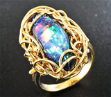 Золотое кольцо с роскошным кристаллическим черным опалом 5,77 карат Золото