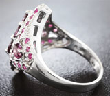 Эффектное серебряное кольцо с родолитами и рубинами Серебро 925