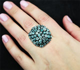 Роскошное крупное серебряное кольцо с голубыми цирконами Серебро 925