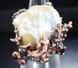 Серебряное кольцо с жемчужиной барокко и самцветами Серебро 925