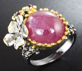 Серебряное кольцо с пурпурным сапфиром и родолитами Серебро 925