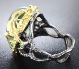 Серебряное кольцо с рутиловым пренитом и изумрудами Серебро 925