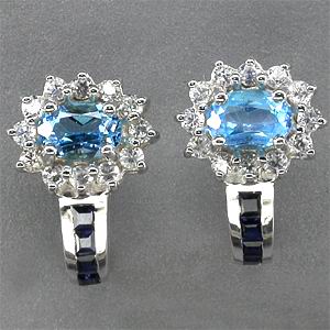 Серьги с топазами и сапфирами