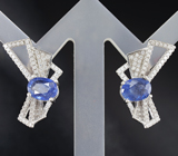 Прелестные серебряные серьги с синими сапфирами Серебро 925