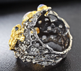 Серебряное колцо с кристаллическими эфиопскими опалами и синими сапфирами Серебро 925