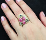 Серебряное кольцо с розовыми и синими сапфирами Серебро 925