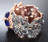 Серебряное кольцо с насыщенно-синим сапфиром и родолитами Серебро 925