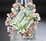 Серебряное кольцо с зеленым аметистом и изумрудами Серебро 925