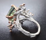 Серебряное кольцо с зеленым аметистом и изумрудами Серебро 925