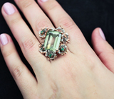 Серебряное кольцо с зеленым аметистом и изумрудами Серебро 925