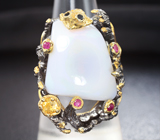 Серебряное кольцо с халцедоном, цитрином, рубинами и синими сапфирами Серебро 925