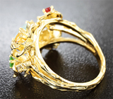 Золотое кольцо с ограненным эфиопским опалом и самоцветами Золото