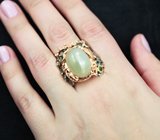 Серебряное кольцо с лунный камнем и диопсидом