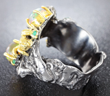 Серебряное кольцо с кристаллическими опалами и изумрудами Серебро 925