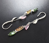 Серебряные серьги из коллекции «Drops» с разноцветными турмалинами
