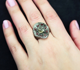 Серебряное кольцо с зеленым турмалином и родолитами Серебро 925