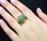 Серебряное кольцо с зеленым агатом и розовыми сапфирами Серебро 925