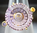 Золотое кольцо с аметрином авторской огранки, аметистом и желтым сапфиром Золото