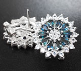 Замечательные серебряные серьги с синими сапфирами Серебро 925