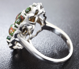 Великолепное серебряное кольцо с кристаллическими черными опалами Серебро 925