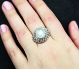 Впечатляющее серебряное кольцо с лунным камнем и аметистами Серебро 925
