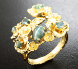 Золотое кольцо с хризобериллами с эффектом кошачьего глаза, александритами и бриллиантами Золото