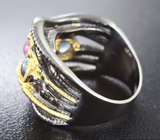 Серебряное кольцо с сапфирами и диопсидом
