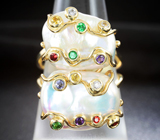 Золотое кольцо с морской жемчугом барокко 21,1 карат и самоцветами Золото